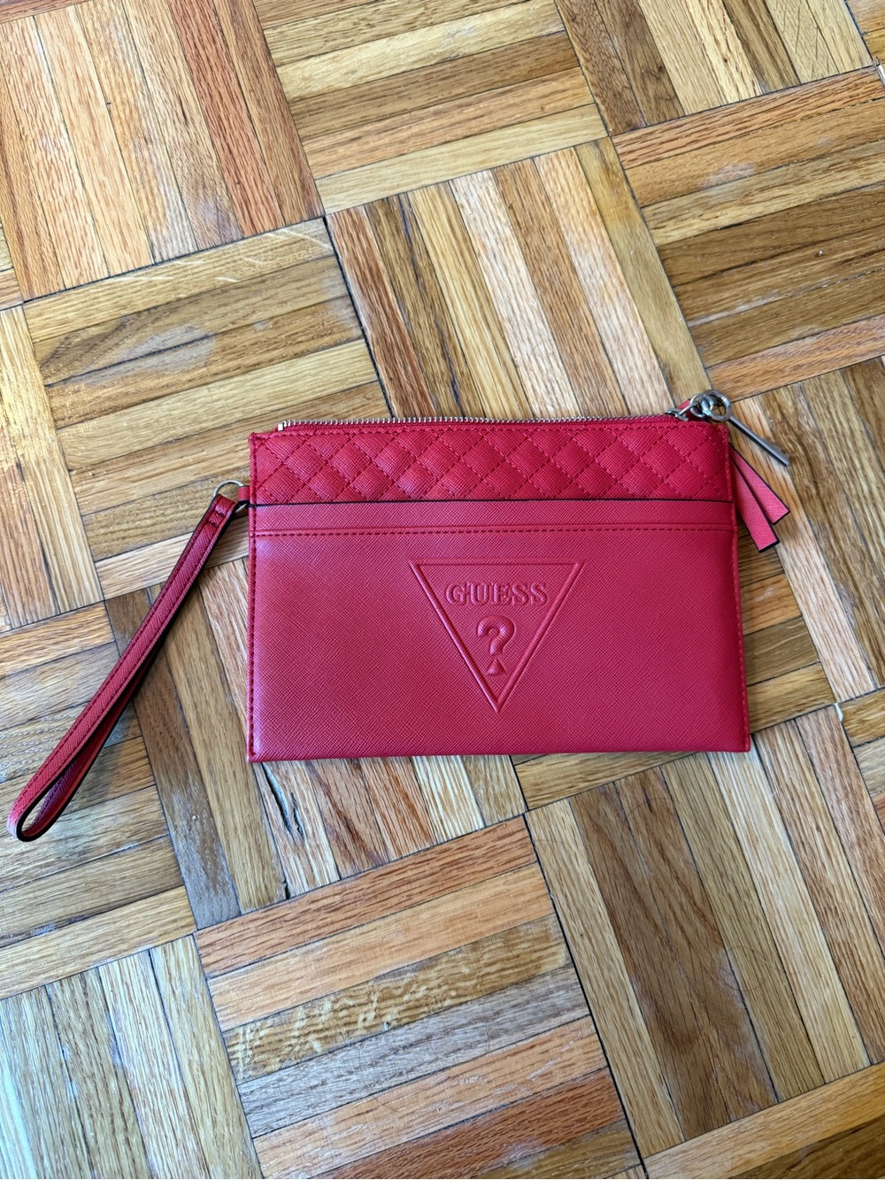 GUESS Red Quilted-Top Wristlet Clutch